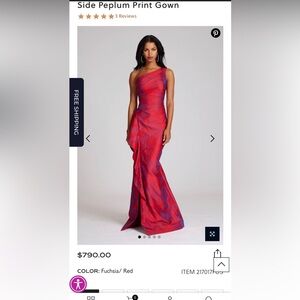 Teri Jon Metallic Jacquard One-Shoulder Side Ruffle Gown size 6